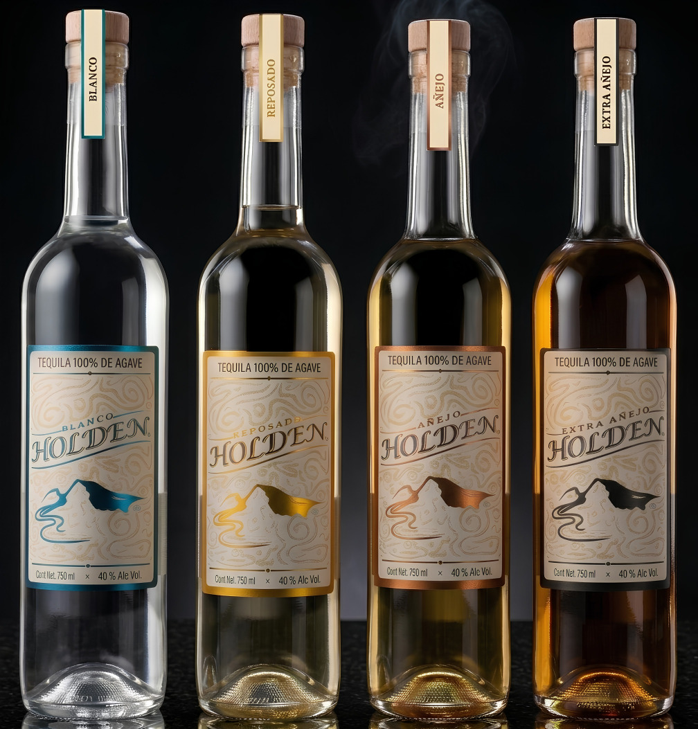 Línea de botellas de Tequila Holden 100% puro de agave premium